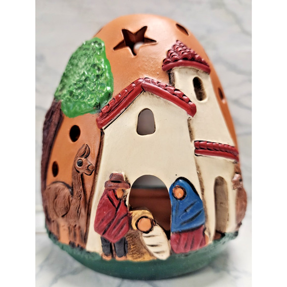 Peruvian Artisan Terra-cotta Nativity Scene Tealight by Ten Thousand Villages - Picture 1 of 10
